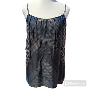 VINCE Women's Black Silk Pleated Chevron Spaghetti Strap Camisole/Blouse Size M